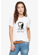 Qivi K Atatürk Imza 1881 1938 Baskılı Beyaz Kadın T-Shirt Xs