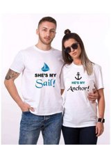T-Shirthane My Sail My Anchor Sevgili Kombinleri T-Shirt Kombini Standart Erkek Beden S Kadın Beden L