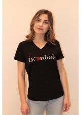 Rich Kadın V Yaka T-Shirt %100 Pamuk T-Shirt Siyah (481347909) S