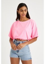Polo State Kadın Neon Yağ Yıkamalı T-Shirt Pembe S