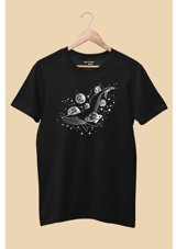 Artaport Design Unisex Derin Uzay V3 Tasarım Baskılı Siyah T-Shirt Turkuaz Xs