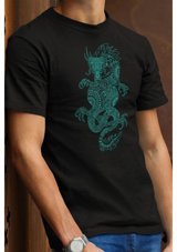 Artaport Design Unisex Dragon Baskılı Siyah T-Shirt Kırmızı Xl
