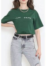 2Km Beli Lastikli Crop T-Shirt Zümrüt 16550.1567. 001 Yeşil Xl