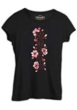 Lord T-Shirt Japanese Quote With Decorative Flowers Siyah Kadın T-Shirt 001 Siyah Xl