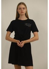 Gabria Kadın Bel Bağcıklı T-Shirt Siyah M