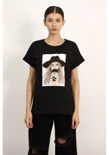 Gabria Kadın Baskılı T-Shirt Siyah (512161954) L