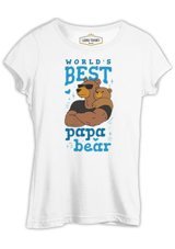 Lord T-Shirt World'S Best Papa Bear Beyaz Kadın T-Shirt 001 Beyaz L