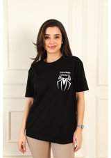 Modaplaza Kadın Kalpli Örümcek Baskılı T-Shirt Siyah K24Ytrkytshrt2Siyah Xl