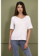 Gabria Kadın V Yaka T-Shirt Beyaz (511386976) L
