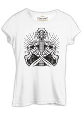 Lord T-Shirt Skeleton Silhouette Making Rock Sign Beyaz Kadın T-Shirt 001 Beyaz Xl