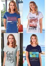Berrak Kadın T-Shirt Baskılı Bayan T-Shirt %100 Pamuk M Model 09