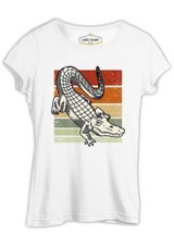 Lord T-Shirt Alligator On Earth Colors Background Beyaz Kadın T-Shirt 001 Beyaz L