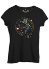 Lord T-Shirt Magical Cat İn Space With The Moon And Planets Siyah Kadın T-Shirt 001 Siyah L