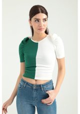 Modaplaza Kadın Omuzları Büzgülü T-Shirt 20482 Koyu Yeşil Standart