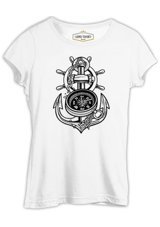 Lord T-Shirt Anchor Compass Ship Helm Beyaz Kadın T-Shirt 001 Beyaz Xl