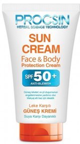 Procsin Sun Cream Face & Body Renksiz 50+ Faktör Tüm Ciltler İçin Leke Karşıtı Nemlendirici Mineral Filtreli Suya Dayanıklı Yağlı Tüm Vücut ve Yüz Güneş Kremi 50 ml