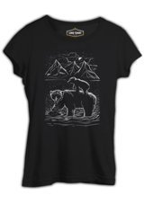 Lord T-Shirt Baby And Parent Bear İn The Lake Siyah Kadın T-Shirt 001 Siyah M