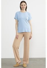 Sementa Yarasa Kol Baskılı Arkası Uzun T-Shirt Mavi 001 Mavi L