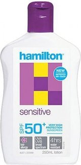 Hamilton Sensitive Lotion Renksiz 50+ Faktör Alerjik ve Hassas Ciltler İçin Yağlı Suya Dayanıklı Vücut ve Yüz Güneş Losyonu 250 ml