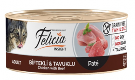 Felicia Tahılsız Biftekli Tavuklu Ezme Yetişkin Yaş Kedi Maması 85 gr