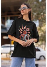 Fuddy Moda With Great Power Yazılı Örümcek Adam Baskılı T-Shirt, Unisex Overs 001 Siyah 3Xl