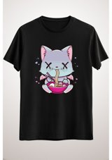 Green Mint Greenmint Unisex Siyah T-Shirt Kawaii Japanese Anime Cat Ramen Creepy Pastel Goth S