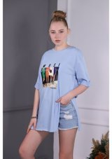 Gabria Kadın Baskılı T-Shirt Mavı 38