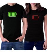 Zepplin Giyim Battery Sevgili Çift Siyah T-Shirt Standart Erkek Beden S Kadın Beden Xl
