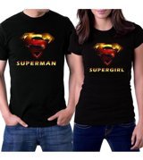 Zepplin Giyim Supergirl And Man Sevgili Çift Beyaz T-Shirt Standart Erkek Beden M Kadın Beden Xl