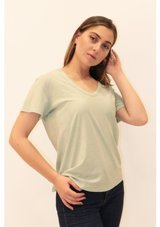 Rich Kadın Organik V Yaka T-Shirt %100 Pamuk T-Shirt Mint L