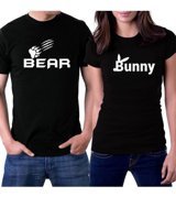Zepplin Giyim Bear Bunny Sevgili Çift Siyah T-Shirt Standart Erkek Beden 3Xl Kadın Beden Xl