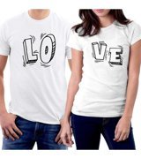 Zepplin Giyim Love Sevgili Çift Beyaz T-Shirt Standart Erkek Beden Xs Kadın Beden S