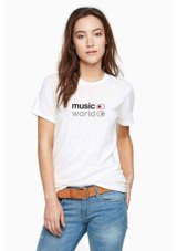 Qivi Music On World Off Baskılı Beyaz Kadın T-Shirt (534280347) Beyaz M