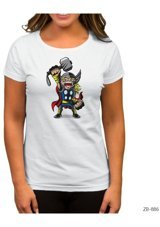 Zepplin Giyim Thor Cartoon Beyaz Kadın T-Shirt S