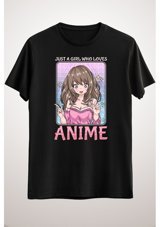 Green Mint Greenmint Unisex Siyah T-Shirt Just A Girl Who Loves Anime Chibi Kawaii Girl Xl