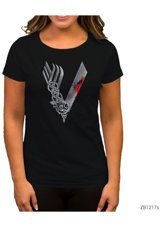 Zepplin Giyim Vikings Blood Logo Siyah Kadın T-Shirt S