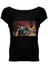 Tisho Yatan Kadın Resimli Kadın Geniş Yaka T-Shirt (525386787) S