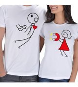 Tisho Aşk Mıknatısı Sevgili Kombin Beyaz Kısa Kollu T-Shirt Standart Erkek Beden Xl Kadın Beden Xs