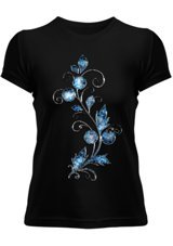 Tisho Siyah, Mavi Elmas Desenli Kadın T-Shirt Xl