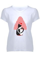 Tisho Kedi Temalı Kadın V Yaka T-Shirt (525446164) S
