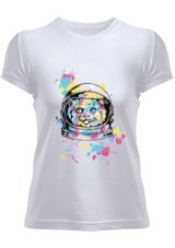 Tisho Renkli Kedi Tasarımı Kadın T-Shirt 4Xl