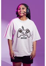 Fuddy Moda Playstation Start Yazılı Oyun Kolu Baskılı T-Shirt, Unisex Playst 001 Beyaz 4Xl
