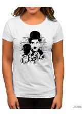 Zepplin Giyim Charlie Chaplin Wall Beyaz Kadın T-Shirt L