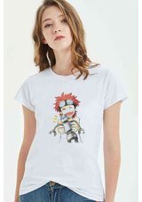 Qivi Anime One Piece Baskılı Beyaz Kadın T-Shirt (534309640) L