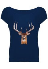 Tisho Geyik Figürlü Kadın Geniş Yaka T-Shirt Xl