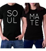 Zepplin Giyim Soul Mate Text Sevgili Çift Siyah T-Shirt Standart Erkek Beden L Kadın Beden M