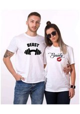 T-Shirthane Beast Beauty Dumbell Kurdele Sevgili Kombini T-Shirt Standart Erkek Beden Xl Kadın Beden S