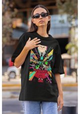 Fuddy Moda Spider Man Cartoon Baskılı T-Shirt, Unisex Oversize Örümcek Adam B 001 Siyah Xs