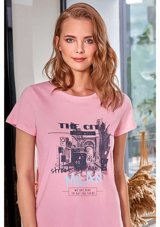 Berrak Kadın T-Shirt Pembe Baskılı Bayan T-Shirt %100 Pamuk Pembe (504861800) Xl