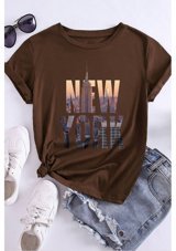 Uyguntarz Unisex New York Baskılı Oversize T-Shirt Kahve Xl